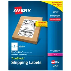 Avery Half-Sheet Printable Shipping Labels, 5.5" x 8.5" Customizable Stickers, White, 500 Blank Mailing Labels, Great for Mailing, Shipping, Organizing, and More (5912)