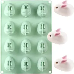Bunny Rabbit Cake Chocolate Mold Sheet for Baking, 3D Silicone Pan 12 x 8 inch, Cute Animal Shaped for Children Kids Easter Birthday, Bakeware Dessert, Candy, Ice, Jelly, Pudding, Pastry