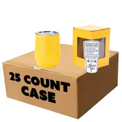 Makerflo 12 oz Powder Coated Wine Tumbler with Leak-Proof Clear Lid, Ideal for Craft and Personalization (Laser Engraving, UV DTF, Epoxy, and Vinyl) Yellow