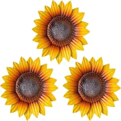 Sunflower Wall Decor - 9'' Metal Flower Wall Art Decorations 3 Pack Spring Yard Garden Sunflower Decor Hanging for Kitchen, Bathroom, Bedroom, Set of 3 Handmade Gift for Home, Indoor, Outdoor