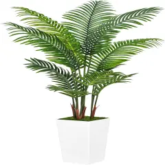 Artificial Palm Tree 5FT - Fake Tree with White Tall Planter - Faux Tropical Areca Floor Plant in Pot - Artificial Silk Plant for Home Office Living Room Decor Indoor