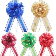 5 PCS Large Pull Bow, 9 inch Mixed Color Large Pull Bow for Gifts Wrapping Party Birthday Boxes Bow Basket Packaging Bows for Valentine's Day Presents Flower Decoration