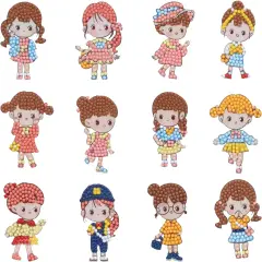 12Pcs Diamond Art Stickers Kits for Boys and Girls DIY 5D Creative Mosaic Sticker Craft by Numbers Kits for Beginners