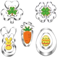 St. Patrick's and Easter Cookie Cutter Set-9 Piece-Dishwasher Safe-Shamrock, 4 Leaf Clover, Bunny, Egg and Carrot-Cookie Cutter for Spring Easter and St. Patrick's Day Decor