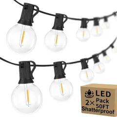 100ft 2-Pack Outdoor G40 LED Globe Christmas String Lights Dimmable Waterproof