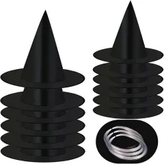 12 Pcs Halloween Black Witch Hats with Hanging Rope