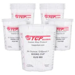 Paint Mixing Cups, 64-Ounce (12 Pack) - Plastic Measuring Cups for Liquids, Automotive Painting, Epoxy Resin, Acrylic Arts, Crafts, Disposable or Reusable, Graduated, Mixing Ratios