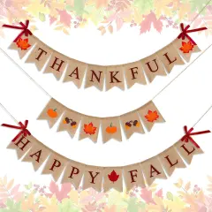 3 Pieces Happy Fall Banner Thankful Burlap