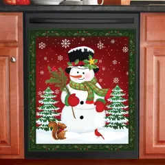 Collections Etc Holiday Snowman & Pine Trees Kitchen Dishwasher Magnet