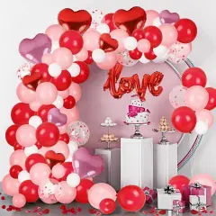 Balloon Arch Kit Decorations, Pink/White/Red Balloons Garland Decor with LOVE Heart Balloon Rose Petals