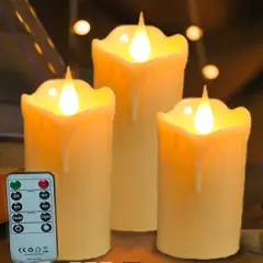 Designer&rsquo;s Shop CS-7101 Dripping Flameless LED pillar candle set with Remote Control Timer.