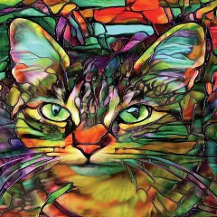Sunsout Cookie Stained Glass Cat 550 pc Jigsaw Puzzle 71341