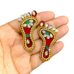 Acrylic Lakshmi Charan Paduka Feet 1 Pairs Laxmi Feet Good Luck Footsteps Shubh Labh Rangoli Sticker for Door Entrance Home Temple Diwali Decoration Indian Traditional Vara Lakshmi Pagla