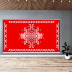 Indian Traditional Kolam Rangoli Cloth Backdrop Photo Decor Banner Pooja Room Decor Dot Kolam Backdrop for Diwali Ganesha Puja Wedding Housewarming Gift Red