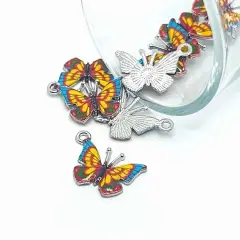 1, 4, 20 or 50 Pieces: Small Red and Yellow Enamel Butterfly Charms