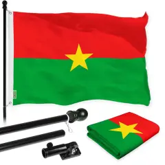 G128 Combo Pack: 6 Ft Twist Free Aluminum Spinning Flagpole (Black) & Burkina Faso Flag | 3x5 Ft | LiteWeave Pro Series Printed 150D Polyester | Pole with Flag Included