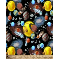 Solar System Outer Space Cotton Fabric | By the Yard | Sewing and Crafting | 44 inches wide