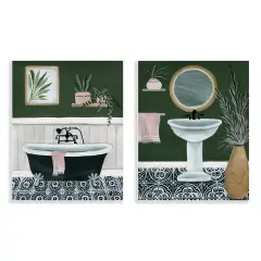 Stupell Industries Inviting Bold Green Bathroom2 pc Wall Plaque Art Set Design by Yvette St. Amant