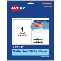 Avery Matte Clear Sticker Paper,8-1/2" x 11" Rectangle