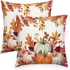Set of 2 - Fall Pillow Covers 20x20 Inch,Autumn Pumpkin Maple Leaves