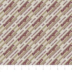 Licensed Marvel Prints Avengers - Retro Stripe With Names Red Cotton Fabric by the Yard