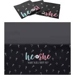 Gender Reveal Party Plastic Tablecloth, He or She (54 x 108 in, 3 Pack) Black