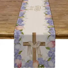 He is Risen Table Runner Easter Egg Spring Jesus Ressurrection Cross Home Kitchen Dining Room Decoration (13" x 72")