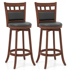 Wood Swivel Bar Stools Set of 2 with Faux Leather Upholstered Seat and Back-Espresso