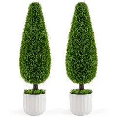 Green 2 Pack 35"H Artificial Cedar Teardrop Shaped Bush with Plastic Nursery Pot