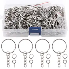 450Pcs 1" 25mm Sliver Key Chain Rings Kit, Including 150Pcs Keychain Rings with Chain and 150Pcs Jump Ring with 150Pcs Screw Eye Pins Bulk for Jewelry Findings Making (Sliver)