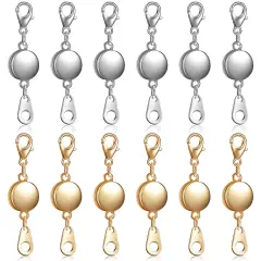 12 Pieces Locking Magnetic Jewelry Clasp Round Necklace Clasp Closures Bracelet Extender for Jewelry Making (Gold, Silver)