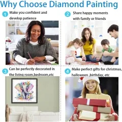 Baby Elephant Diamond Art Kits for Adults, Round Full Drill Diamond Painting Kits for Beginners Gem Art