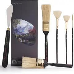 Artify Artist Paint Brush Set endorsed by Painter Phizz, 6-Piece Wet-on-Wet Oil Paint Brush Set with 5 Brushes and 1 Palette Knife for Artists, Landscapes, and Portraits