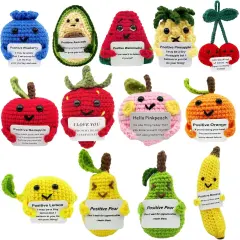 13Pcs Positive Fruit Potato Mini Crochet Animals Emotional Cheer Up Support Doll Cute Toy with Inspirational Card