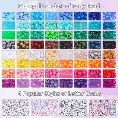 2350pcs, 64 Colors, Pony Beads for Bracelet Making Kit, Rainbow Kandi Beads Friendship Bracelet Kit, Letter Beads and Elastic Strings for Bracelet Necklace Making, Craft Gifts Set for Girls