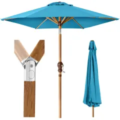 Best Choice Products 10ft Outdoor Woodgrain Pattern Steel Market Patio Umbrella w/ Crank, Tilt Sky Blue