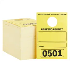 500 Pack Parking Permit Hang Tags, Parking Passes Numbered 501-1000 for Car Mirrors, Events (Yellow)