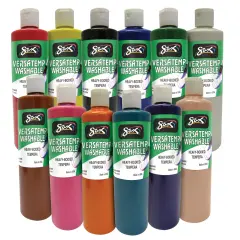 Sax Versatemp Washable Heavy-Bodied Tempera Paint, 1 Pint Bottles, Assorted Colors, Set of 12