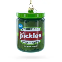 Kosher Dill Pickles Jar Glass Christmas Ornament