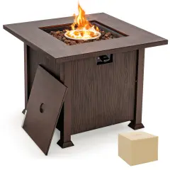 Costway 32'' Patio Square Fire Pit Table 50,000 BTU Propane Gas Table with Lid & Lava Rocks