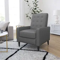 Merrick Lane Darcy Recliner Chair Mid-Century Modern Faux Leather Tufted Upholstery Ergonomic Push Back Living Room Recliner Light Gray