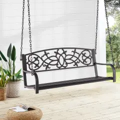 Costway 2-Person Metal Outdoor Porch Swing Hanging Patio Bench 485 Lbs Capacity Black\Brown