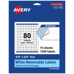 Avery Matte White Removable Star Labels with Sure Feed Technology, Print-to-the-Edge, .75" x .75"