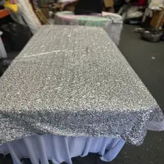 1 Yard Rectangle Sequin Taffeta Tablecloth 55 by 108 Inches Durable Polyester Fabric White/Silver