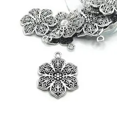 Silver Orante Flower Pendant Charms, 31x23mm