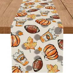 Fall Table Runner Pumpkins Football Thanksgiving Table Runners 13x72 Inch