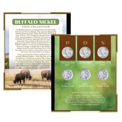 Collections Etc Collectible Buffalo Nickel Coin Set with Book Style Display Portfolio