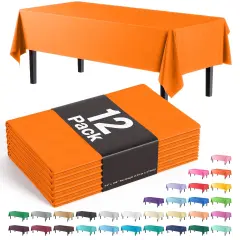 Exquisite 12-Pack Premium Plastic Tablecloth 54in. x 108in. Rectangle Plastic Table Cover Orange