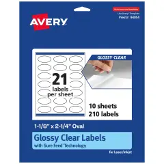 Avery Glossy Clear Oval Labels with Sure Feed, 1-1/8" x 2-1/4"