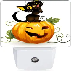 Cute Black Cat and Pumpkin Night Lights - Happy Halloween